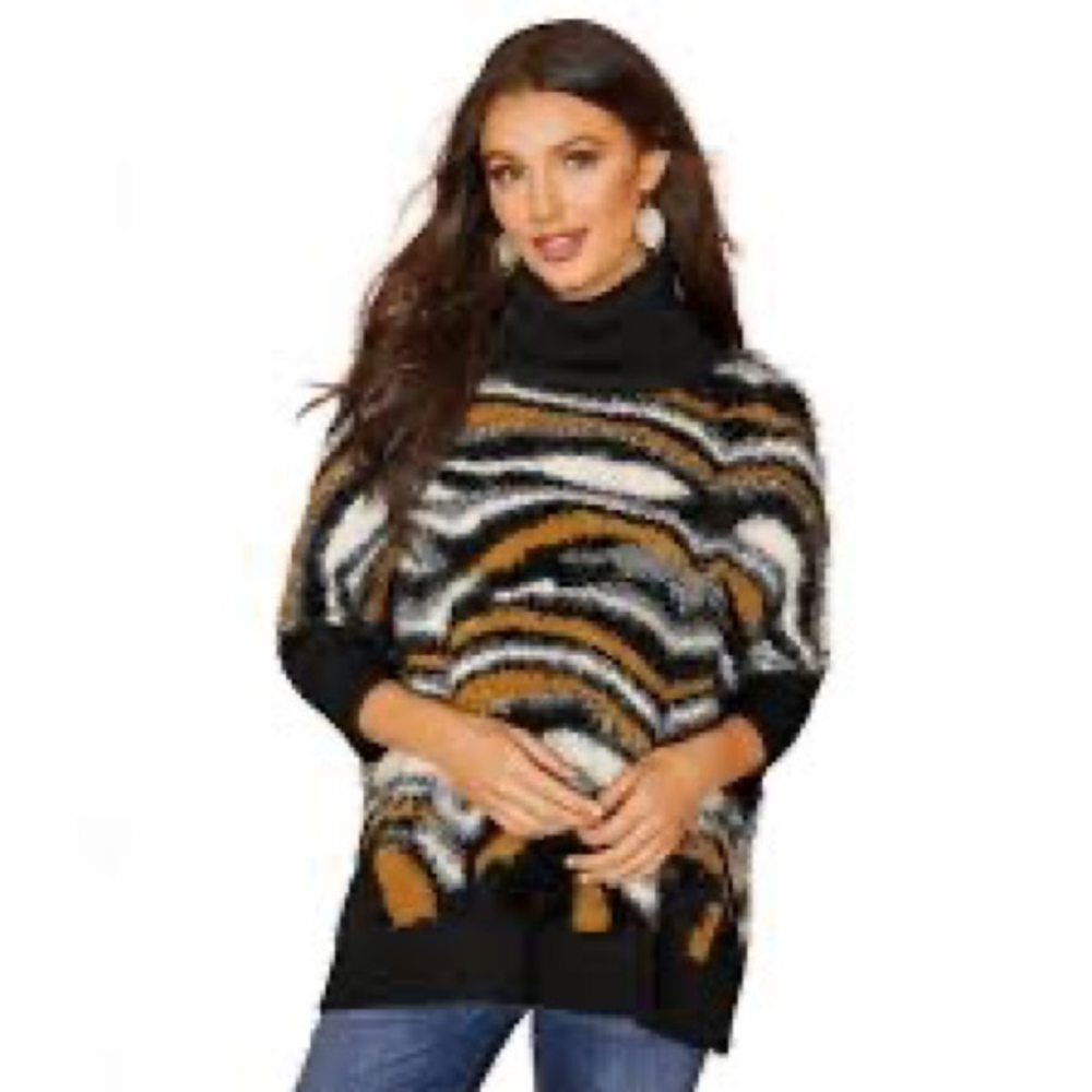 K Jordan Boxy‎ Mixed Media Sweater Stripe sz L